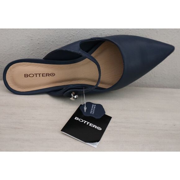 Bottero WMN Sz 6 Navy Blue Leather Botlivia Legacy Pointed Toe Kitten Heels - Picture 7 of 13